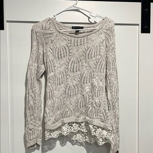 INC International Concepts Beige Lace Hem Sweater